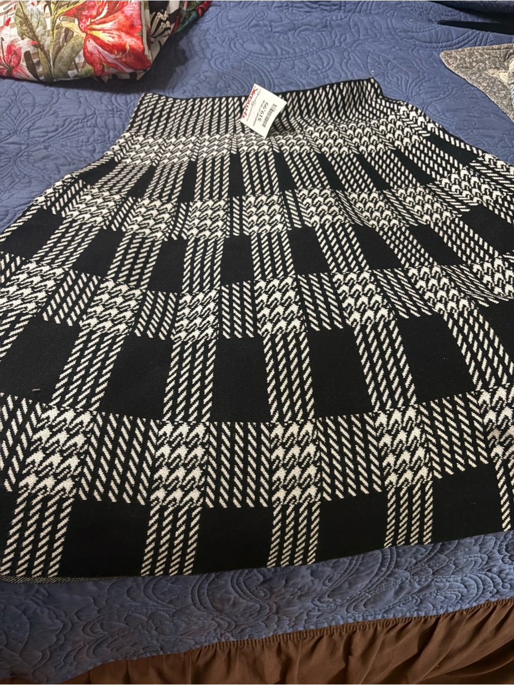 T.J.Maxx Black and White Plaid A-Line Skirt